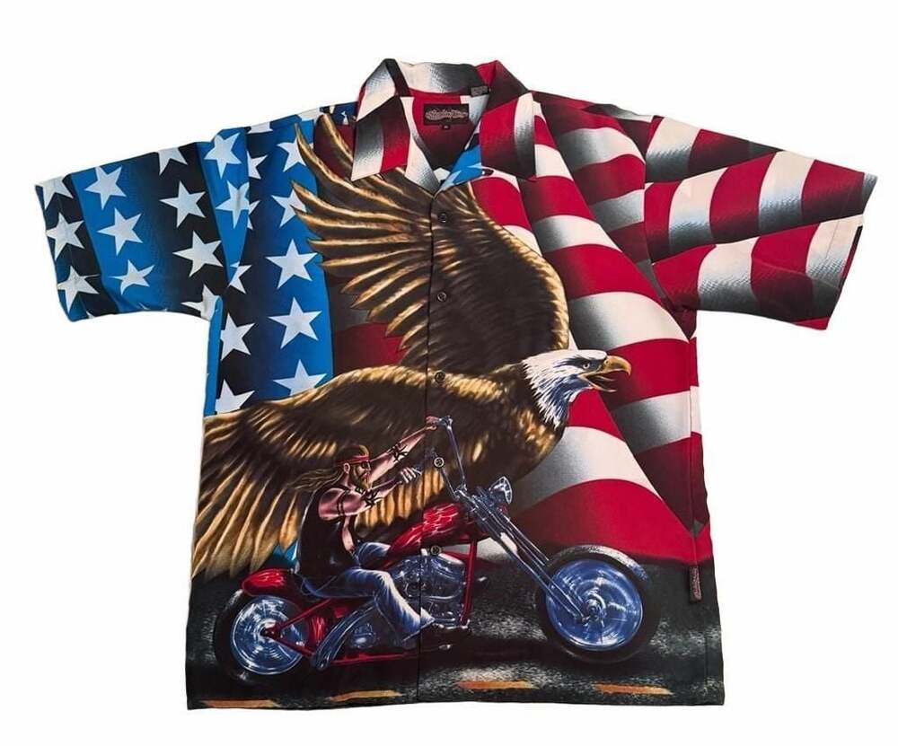Sapphire Lounge Vintage American Flag Biker Eagle Button Up Shirt XL